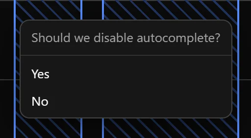Prompt asking whether autocomplete should be disabled before manually changing an autocompleted task.