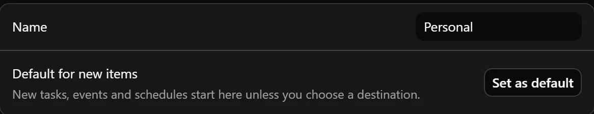 Vault settings showing Default for new items and Set as default.